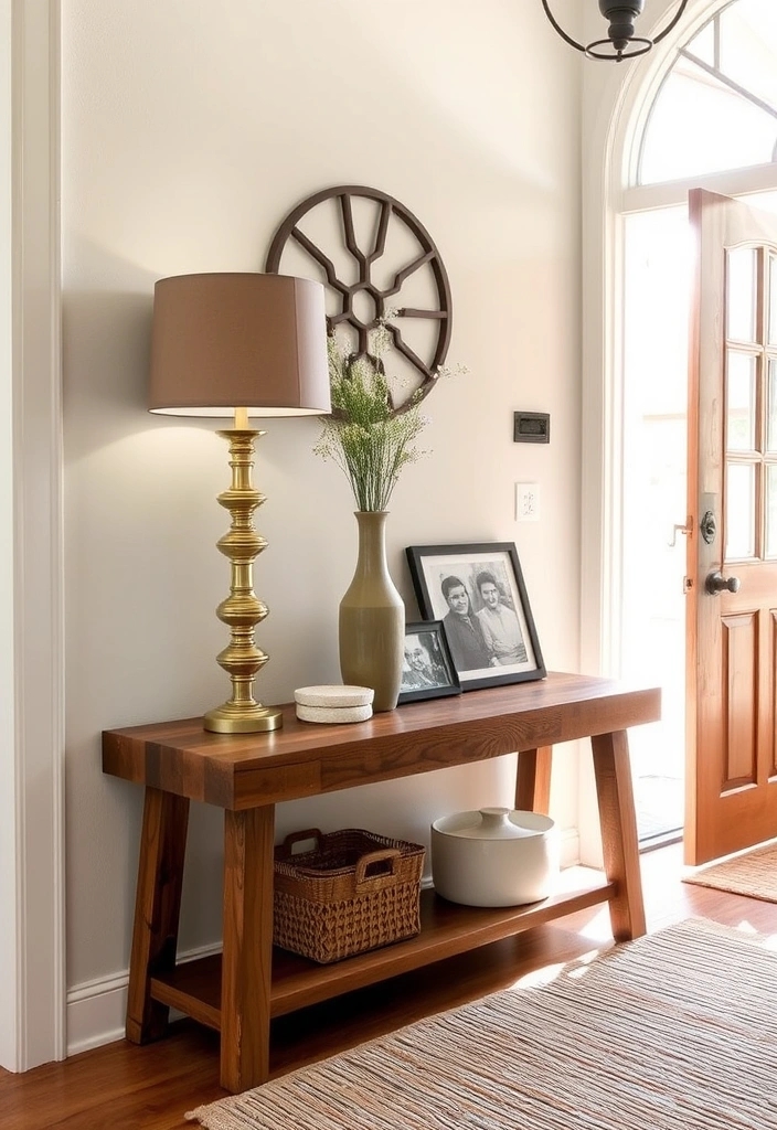 14 Entryway Ideas That'll Make a Stunning First Impression (Your Guests Will Be Amazed!) - 1. Rustic Console Table with Decorative Accents