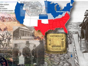 Amerika 19e eeuw; compilatie van foto's Gettysburg, Lincoln, JP Morgan, Rothschild gold