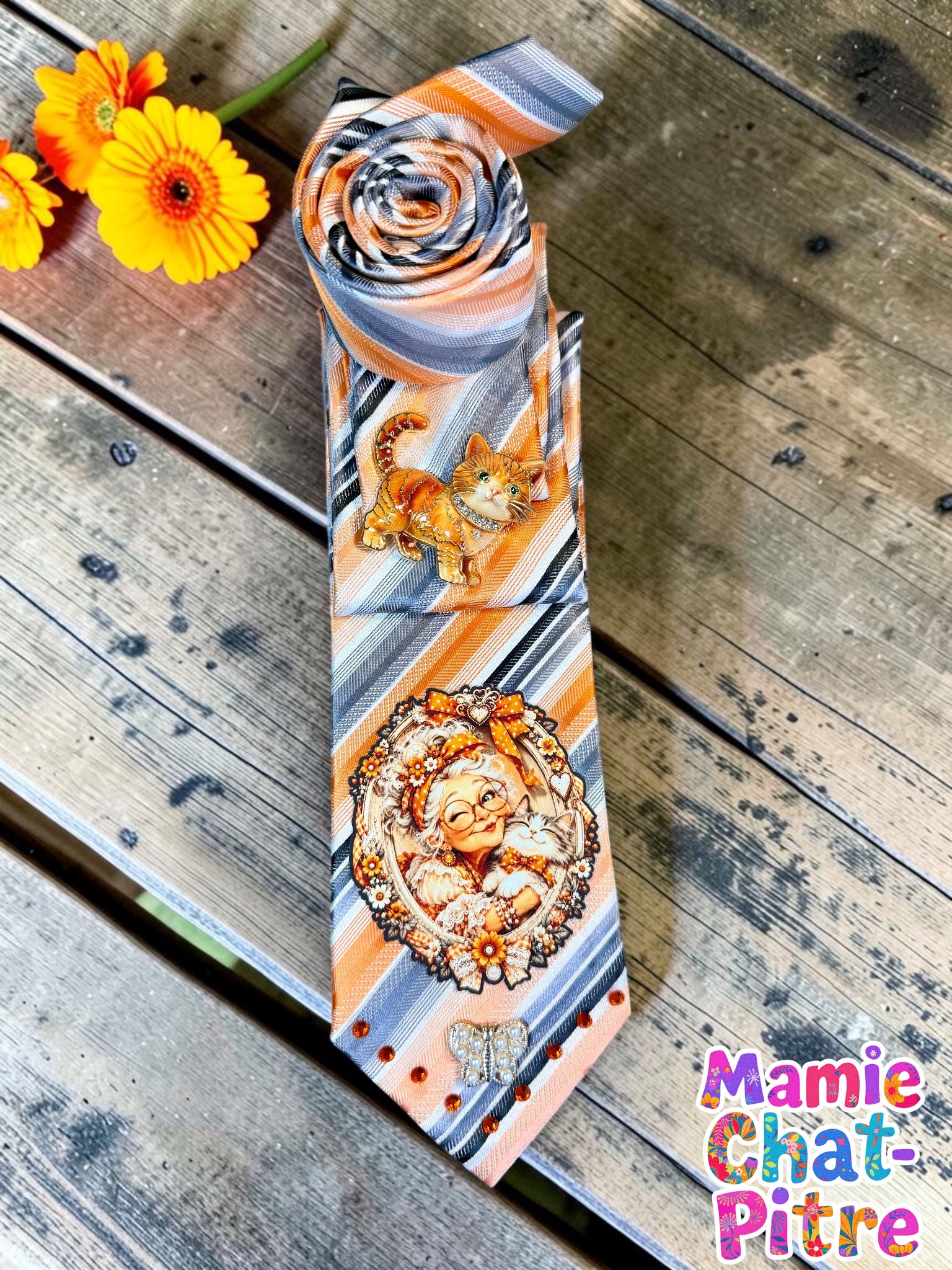 🧡🐱 « Mamie Chat-Pitre » 🐱🧡 lavallière bijou