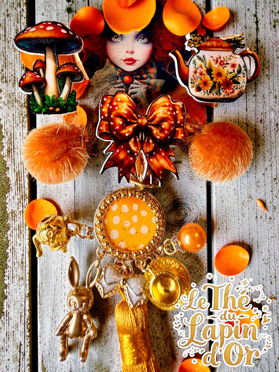Miniature : BROCHE GEANTE en résine "Le Thé du Lapin d'Or"