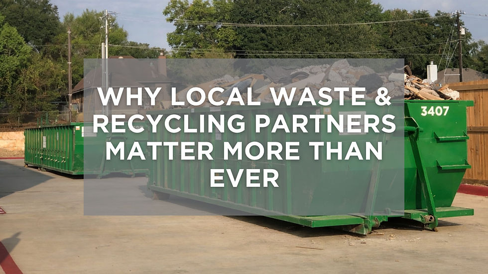 Local partners title with dumpsters in background