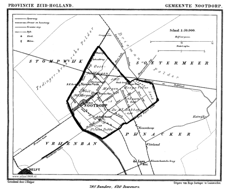 Kaart van de gemeente Nootdorp 1868.