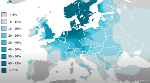 Slika 19. Mapa DNK, na kojoj se vidi da su germanski geni prisutni tamo gde su živeli Latini.
