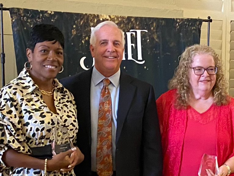 Featured: Joliet Mayor Terry D’Arcy (center) awarded Michelle Stiff (left) and Dr. Theresa Rouse (right) their Philanthropy Recognition Awards at the Joliet Renaissance Center. Stiff and Rouse received awards from the National Hook-up of Black Women. Rouse was the only recipient to receive two awards, the second from Greater Joliet Area YMCA.