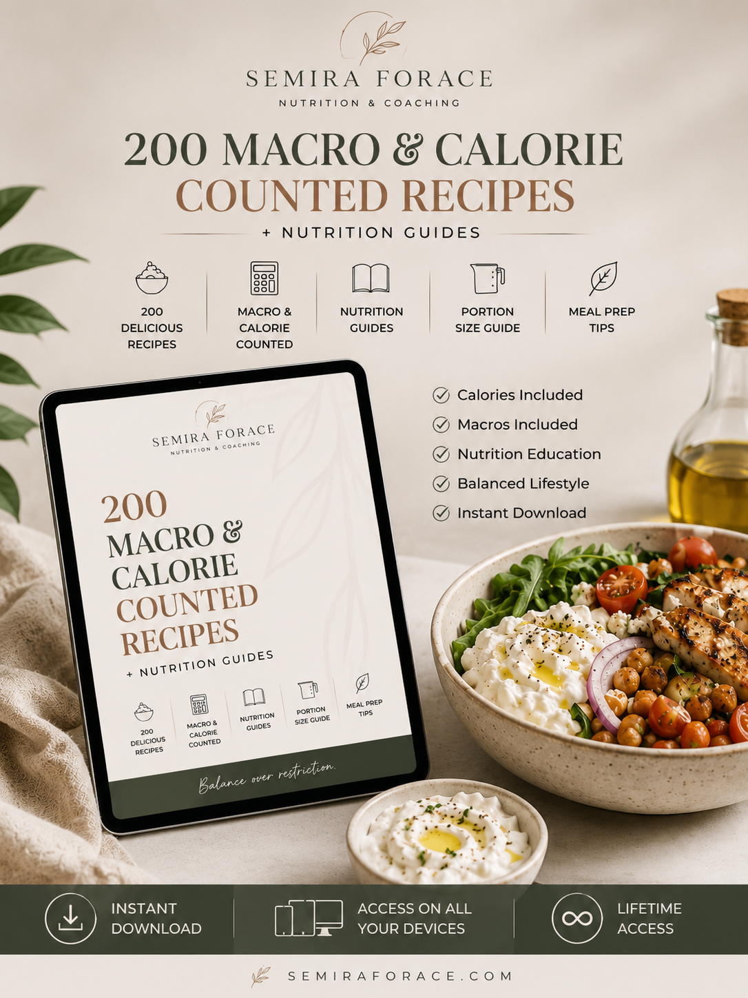 200 Macro & Calorie-Counted Recipes + Nutrition Guides (227 pages)