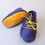 Miniature : chaussson chaussure en cuir bleu recyclé et cuir jaune avec lacet jaune, fabriqué à la main en france