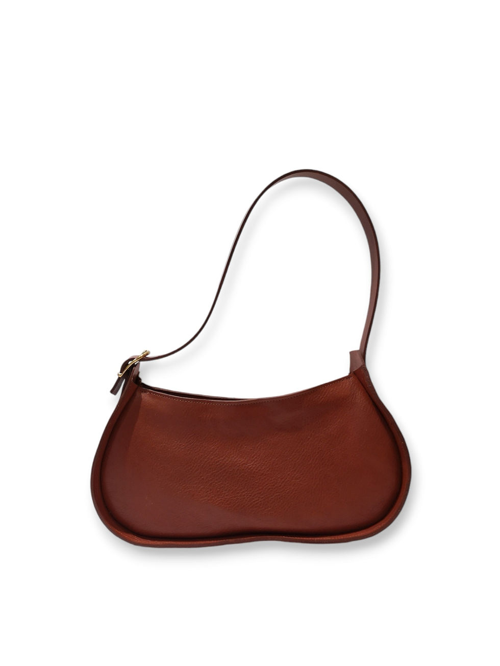 Miniature : sac demi lune en cuir marron porté épaule et zip metal