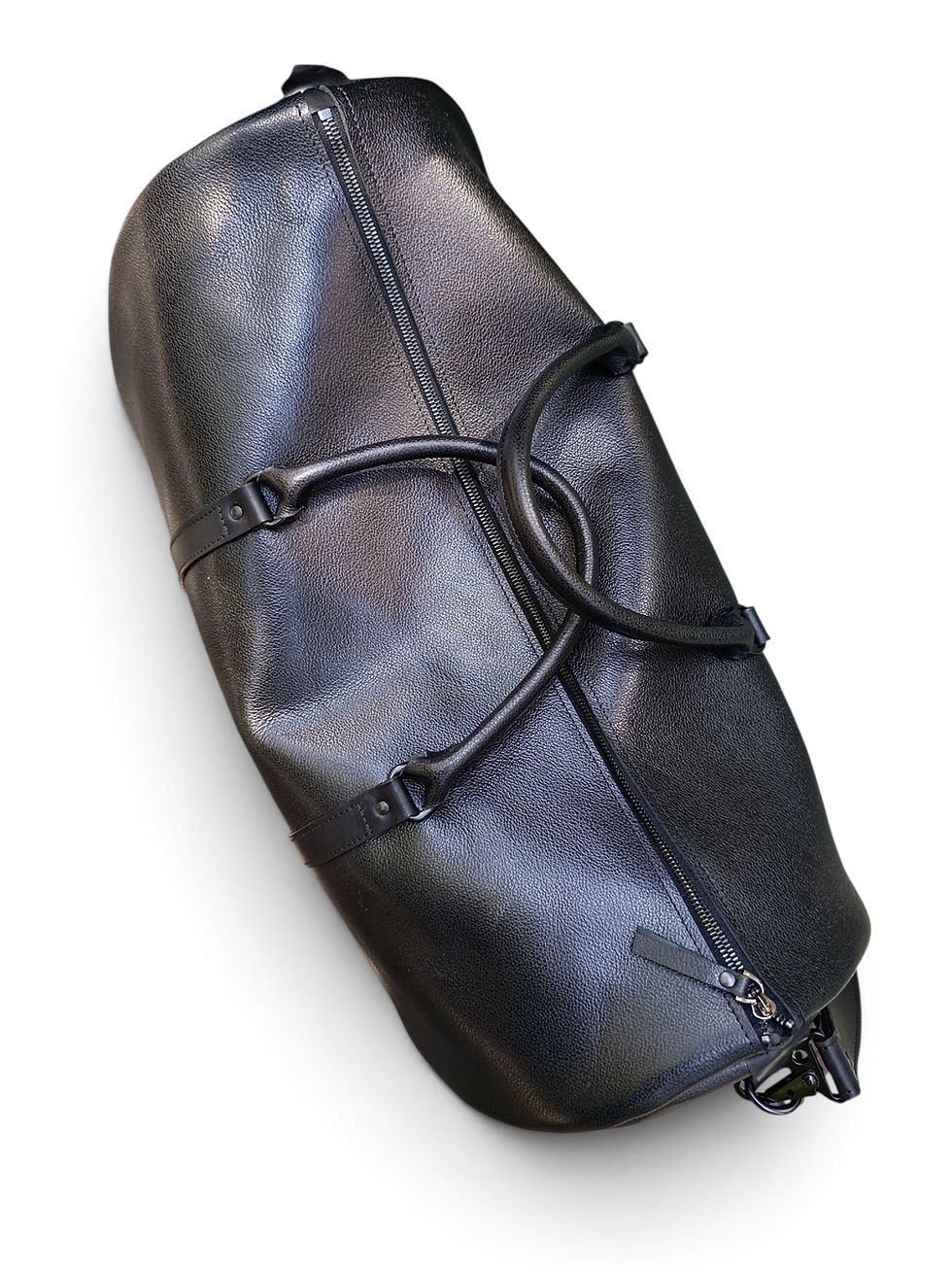 Sac de voyage 48h en cuir noir recyclé vue de dessus