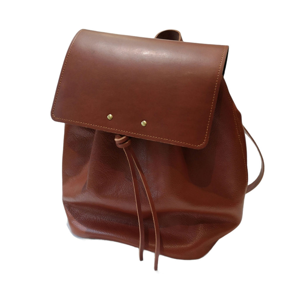 Miniature : sac a dos en cuir marron noisette en forme de bourse