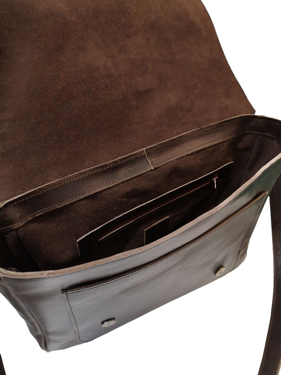 Miniature : interieur du sac postier en cuir marron doublé en alcantara marron.