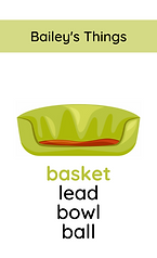 Bailey's Things - basket, lead, bowl, ball.Game Card
