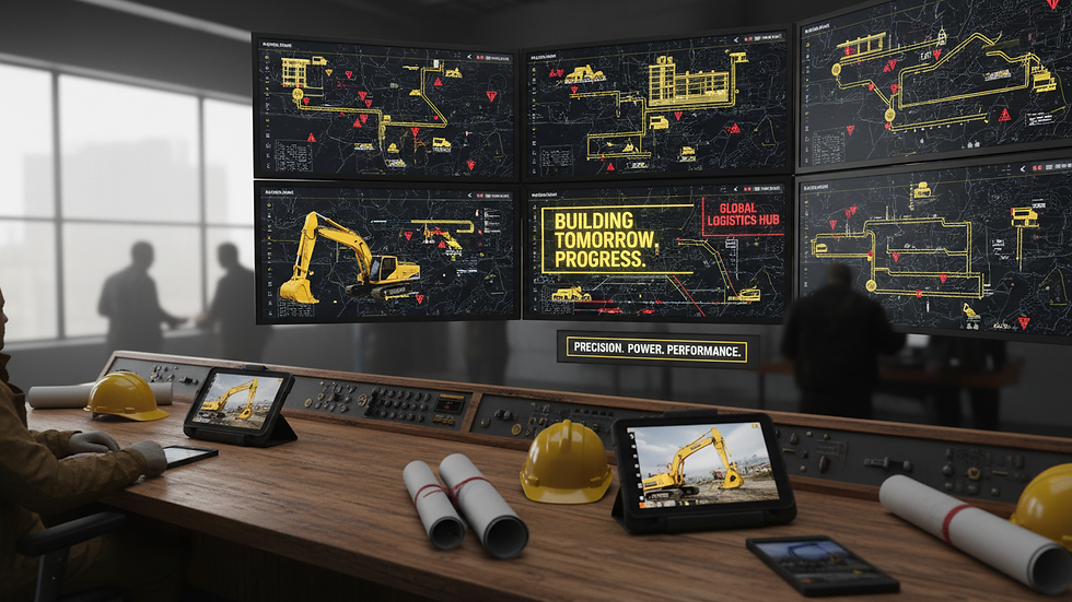 High angle view of a logistics control room with multiple tracking screens
