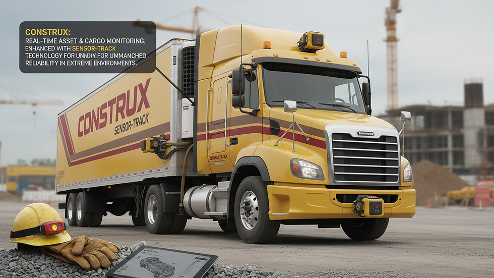 Eye-level view of a refrigerated truck with tracking sensors attached