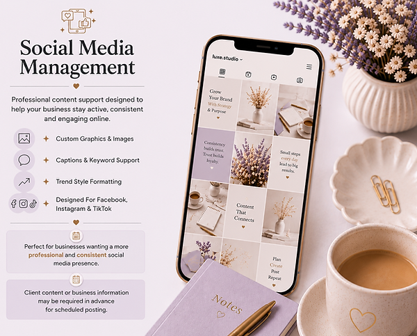Monthly social media management and content support for growing businesses