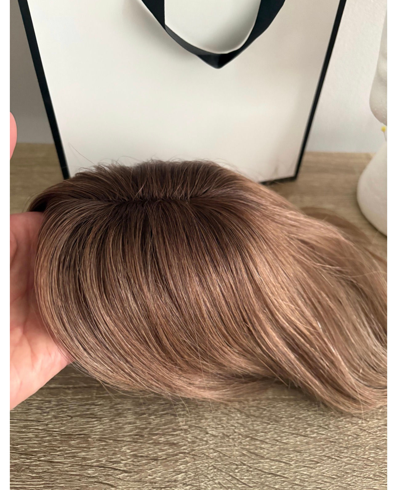 100% Human Remy Hair Topper With Bangs Rooted Toffee