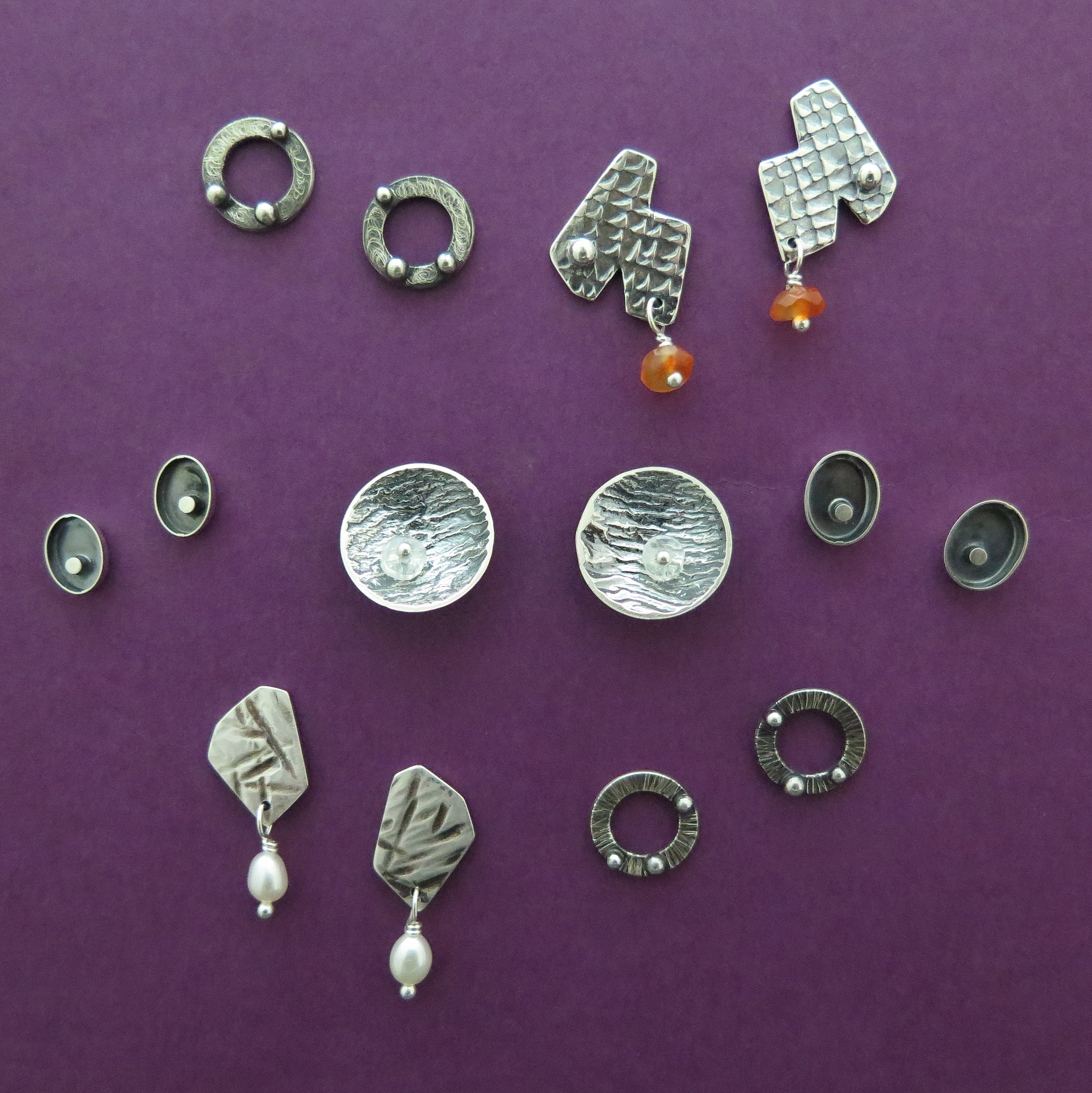 Modern sterling silver post earrings