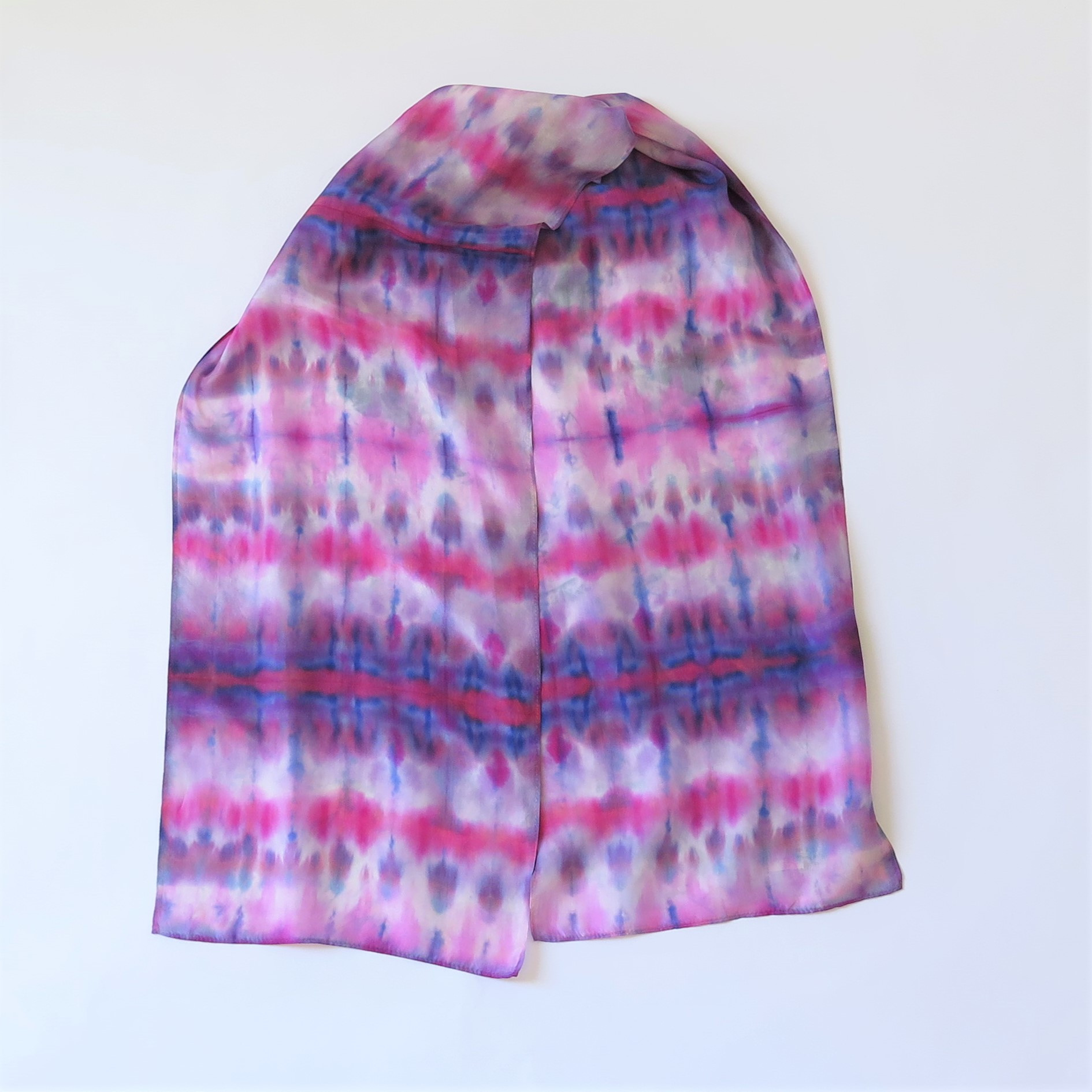 Magenta-Blue-Purple Shibori Silk scarf