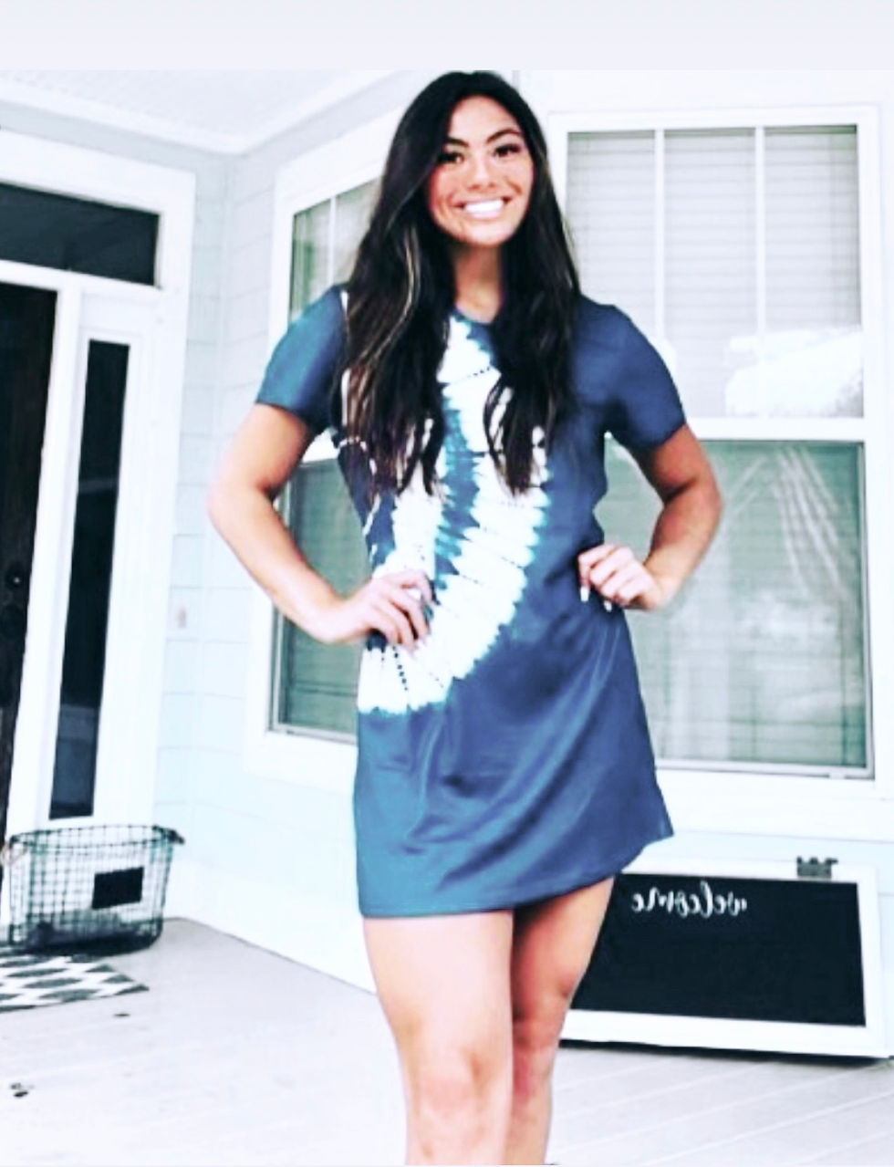 Thumbnail: Blue and white tye dye A-line swingy dress 