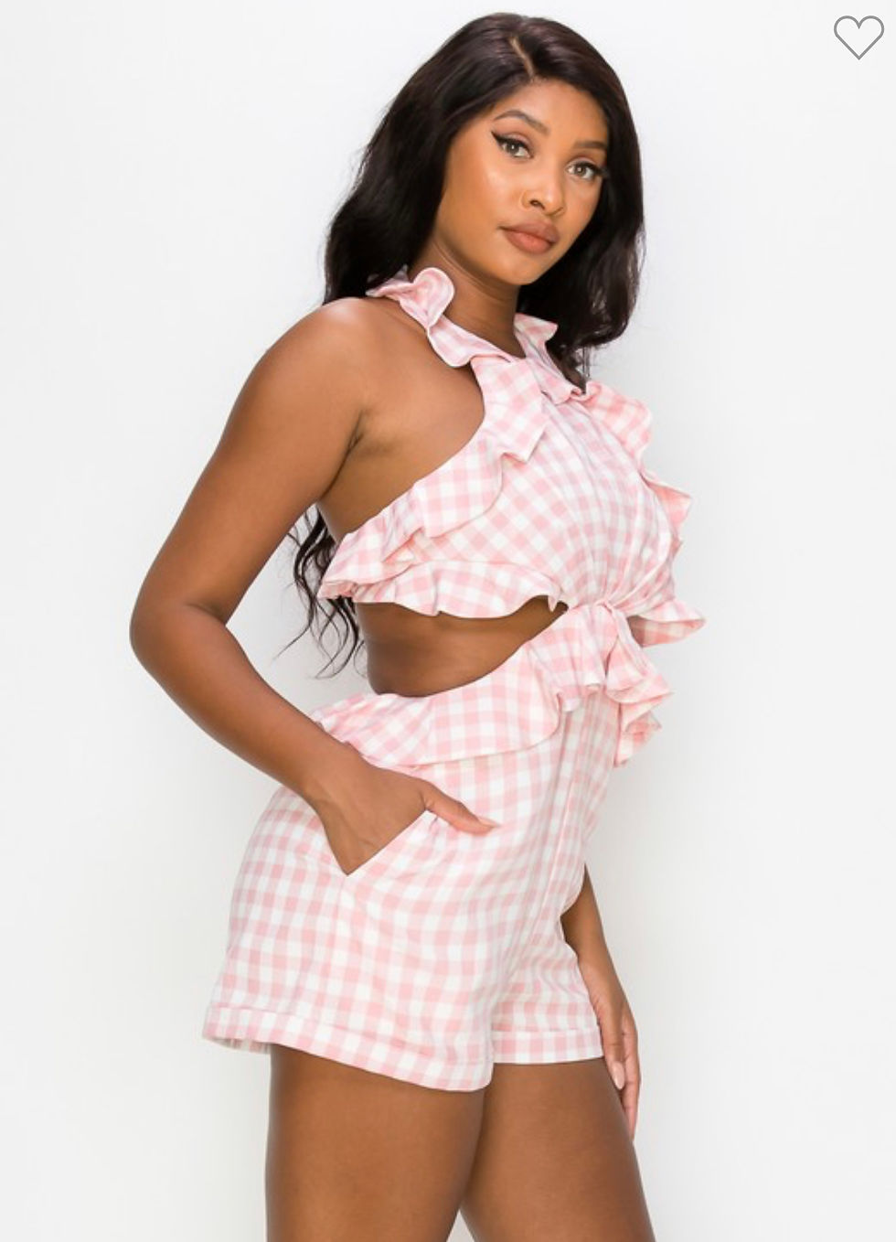 Thumbnail: Pink Gingham Romper with Cutouts