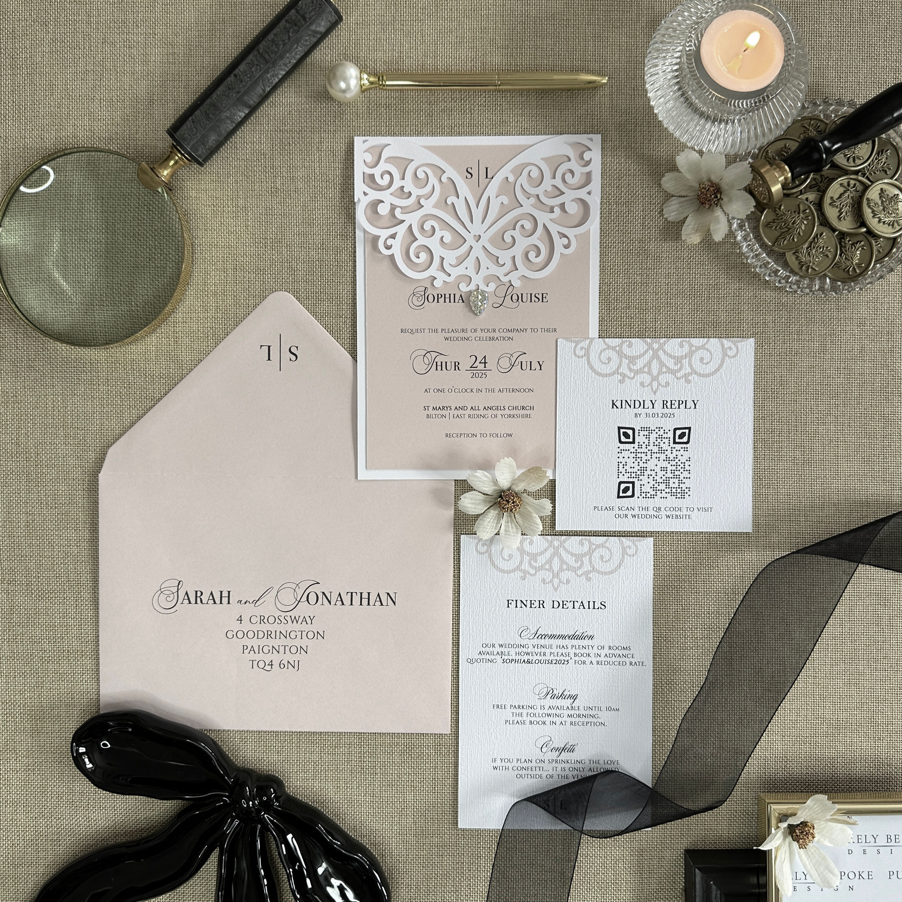 Laser Cut - Fairytale - Wedding Invitation - Lace - Modern - Elegant - Diamanté - Bespoke - Rustic - Boho