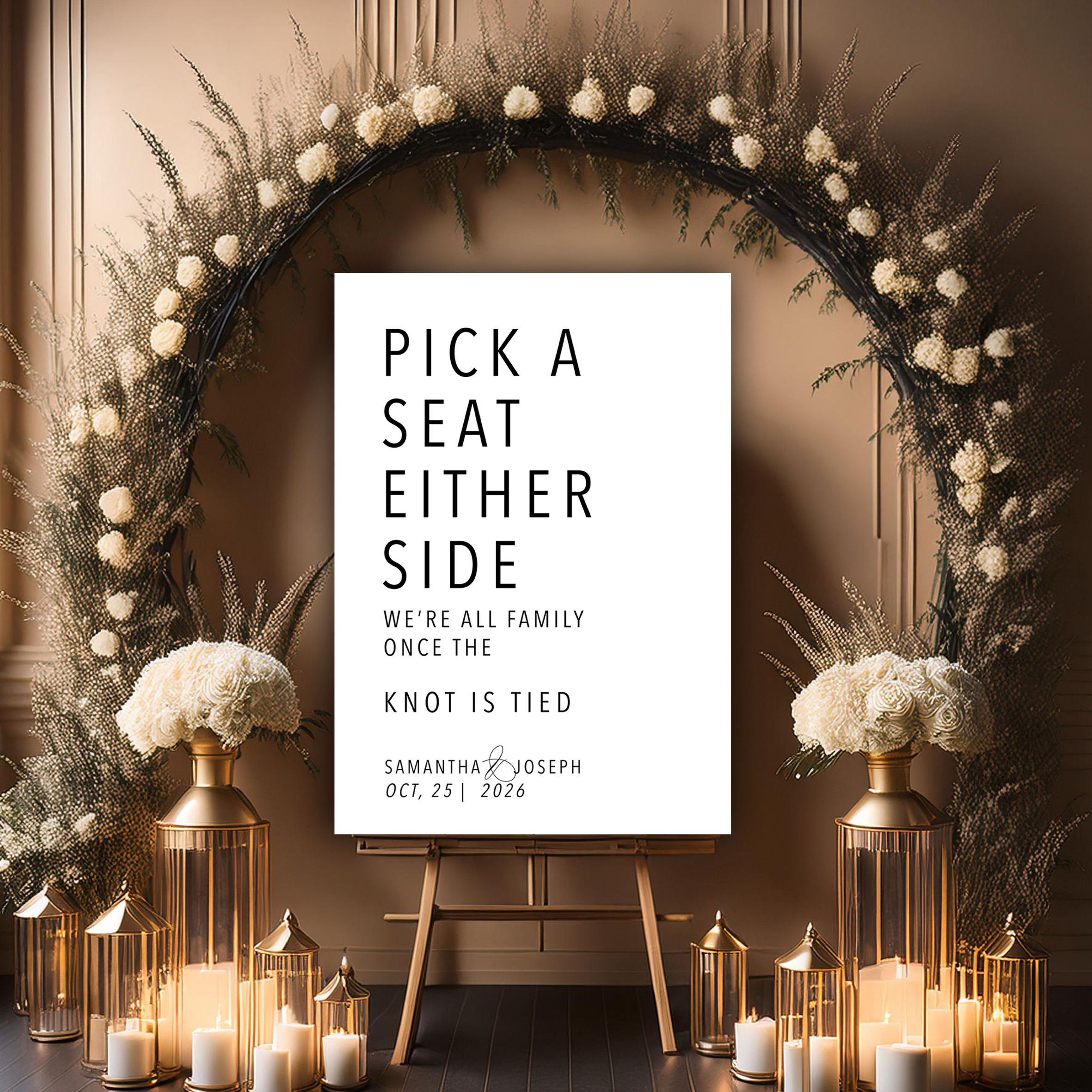 wedding welcome sign choose a seat not a side modern signage elegant bespoke stationery rustic floral gothic