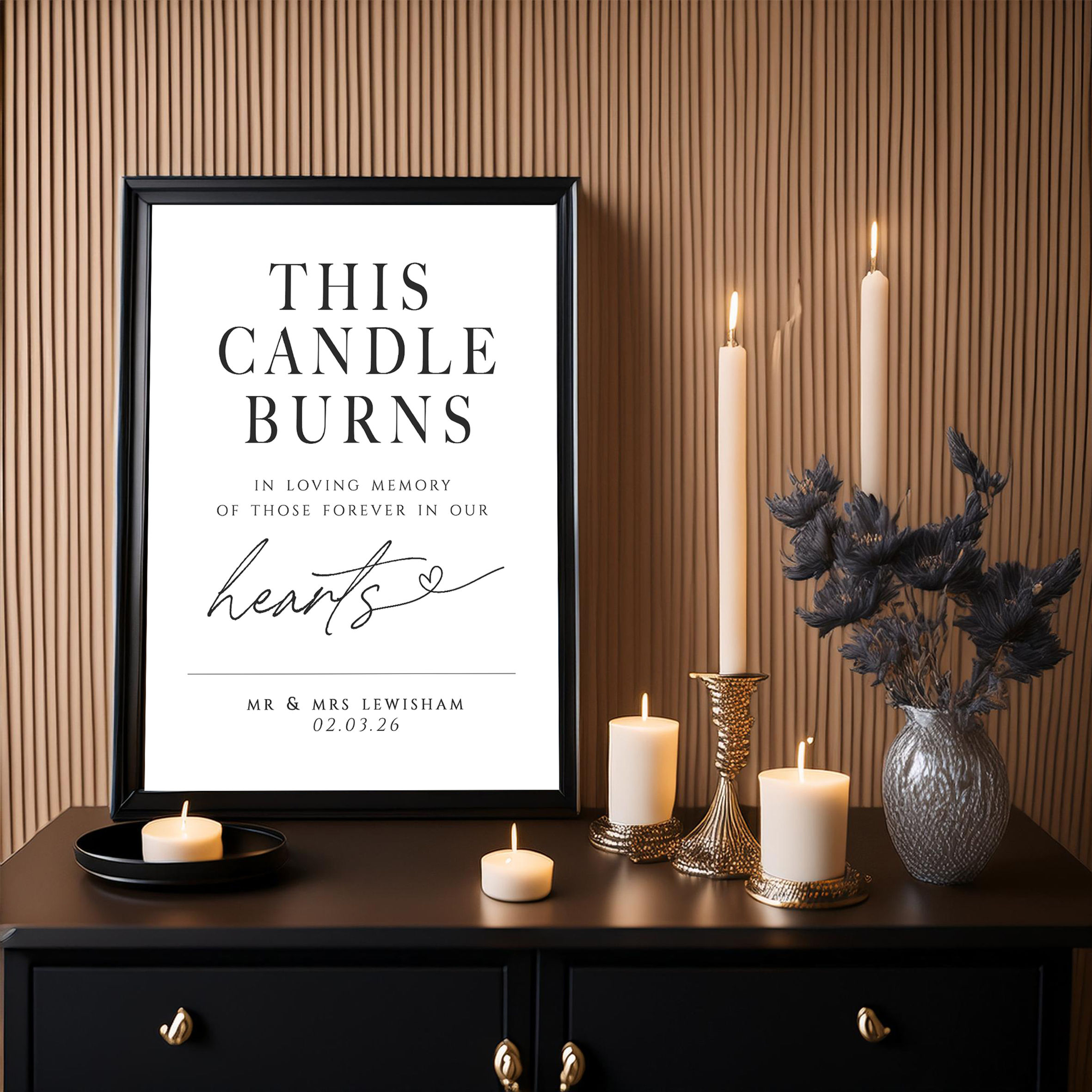 wedding this candle burns in loving memory sign signage bespoke stationery on the day reception luxury