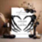 Gothic wedding welcome sign with skeleton hands forming a heart