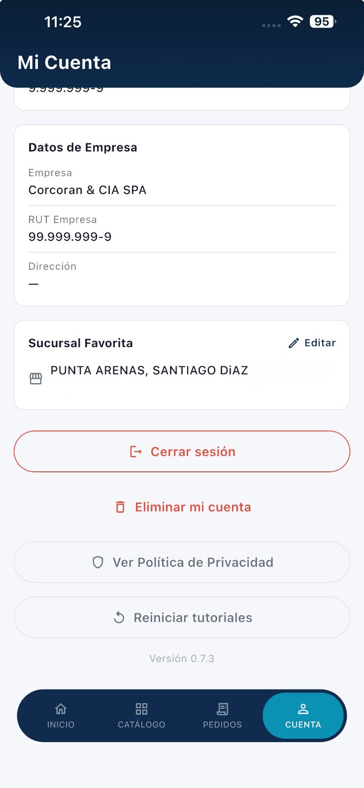 Paso 3: pantalla Mi Cuenta con las opciones del perfil