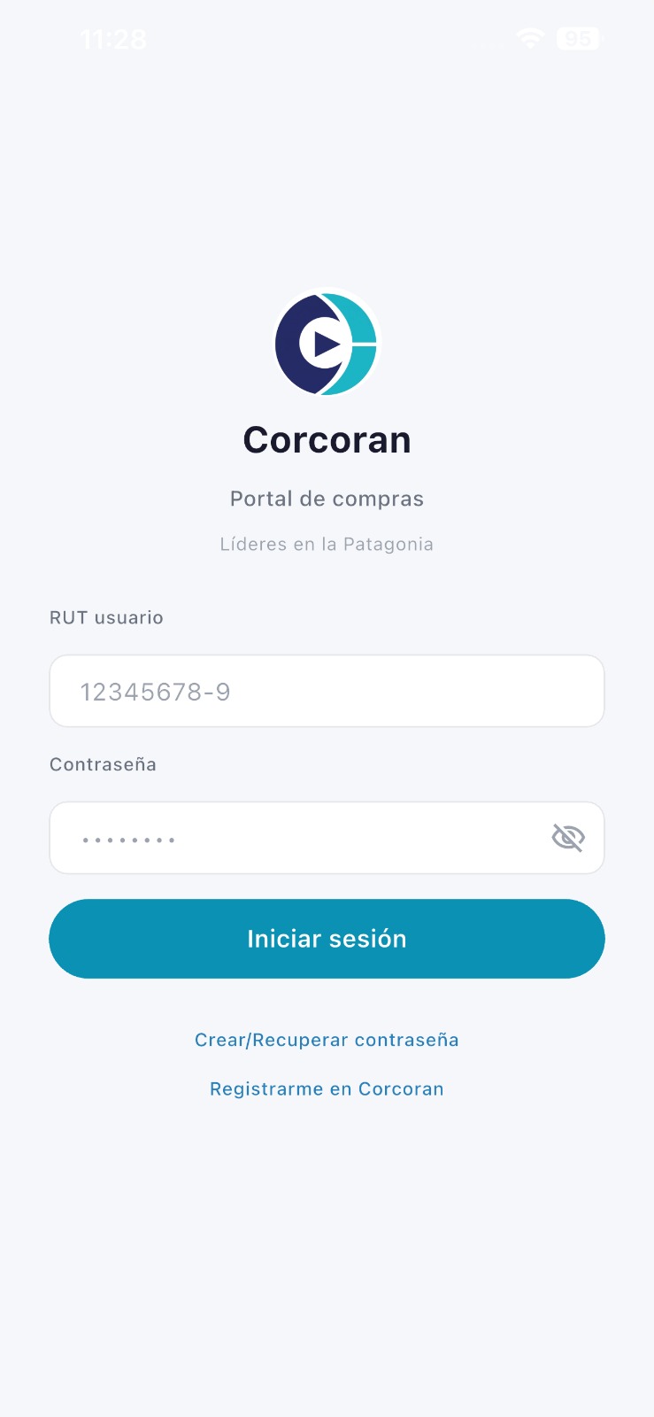 Paso 1: pantalla de inicio de sesión de la app Corcoran