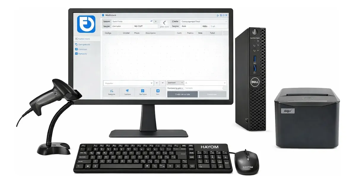 Kit completo de punto de venta, PC + impresora, lector y sistema