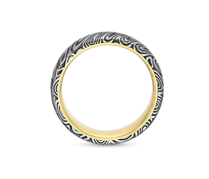 Thumbnail: Men's 6.5mm wood grain gold wedding band