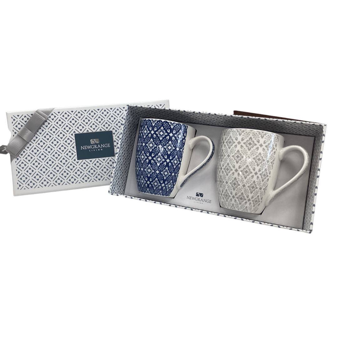 GRACE BONE CHINA MUG PAIR GIFT SET - GREY & NAVY