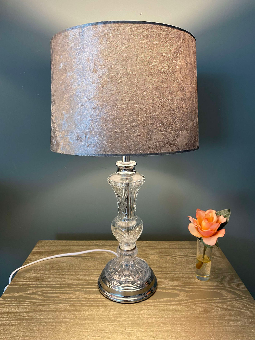Q Glass/Silver Table Lamp Velvet Grey Shade