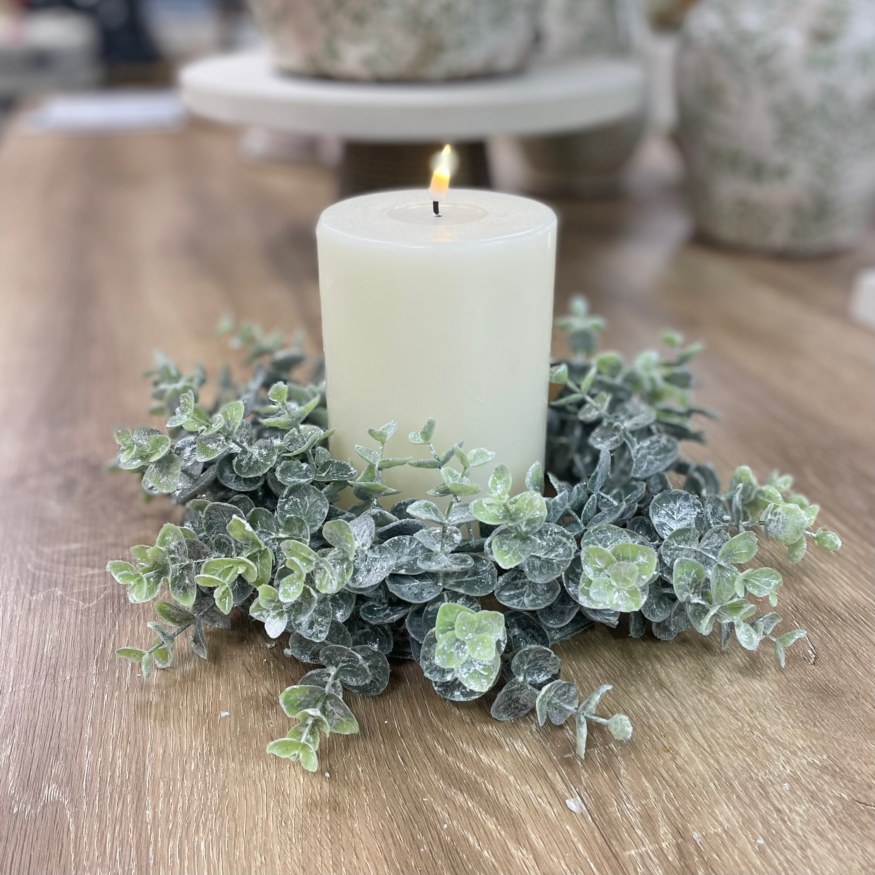 Large Frosted Eucalyptus Candle Wreath