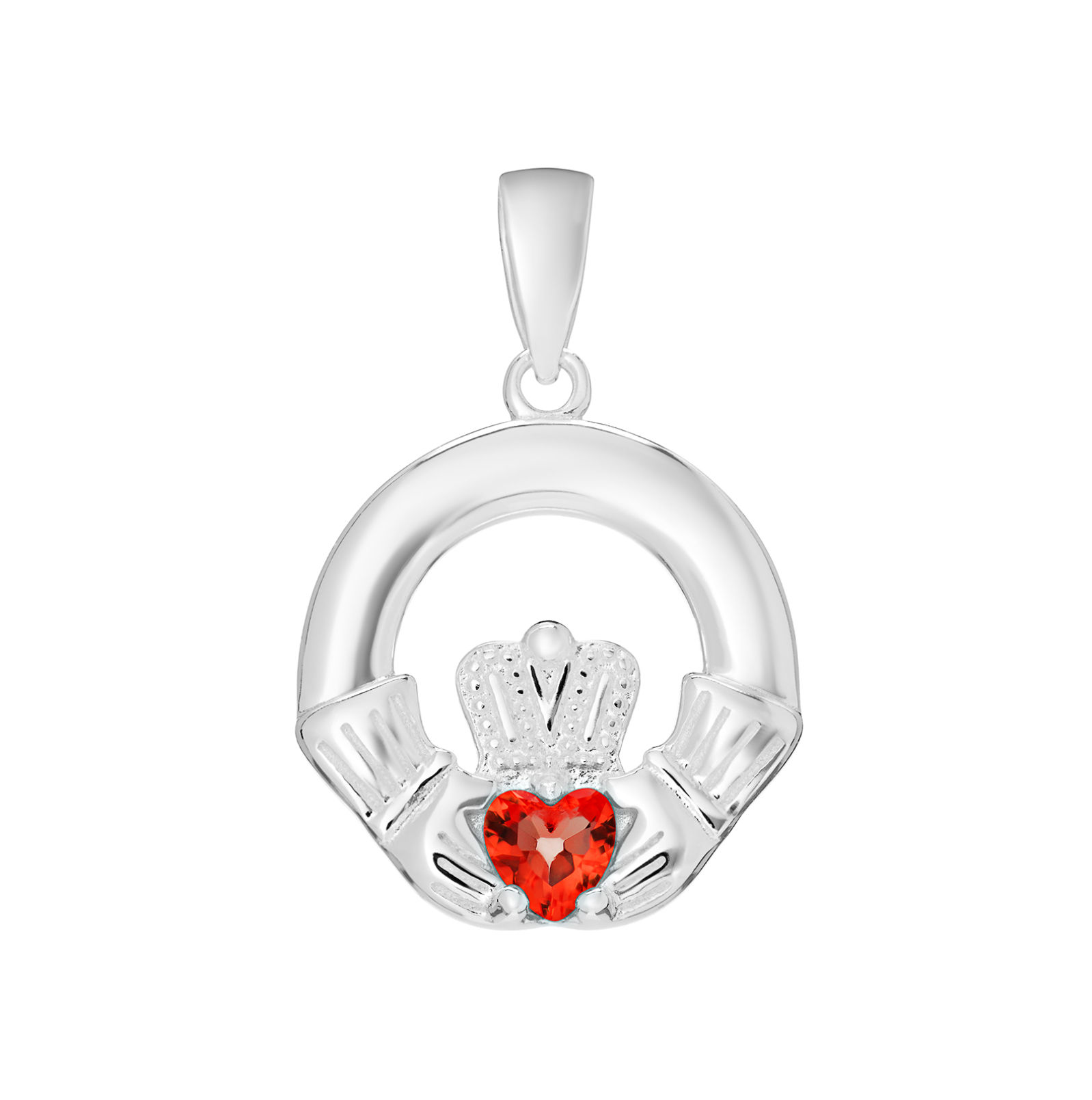 July Birthstone Claddagh Necklace Sterling Silver