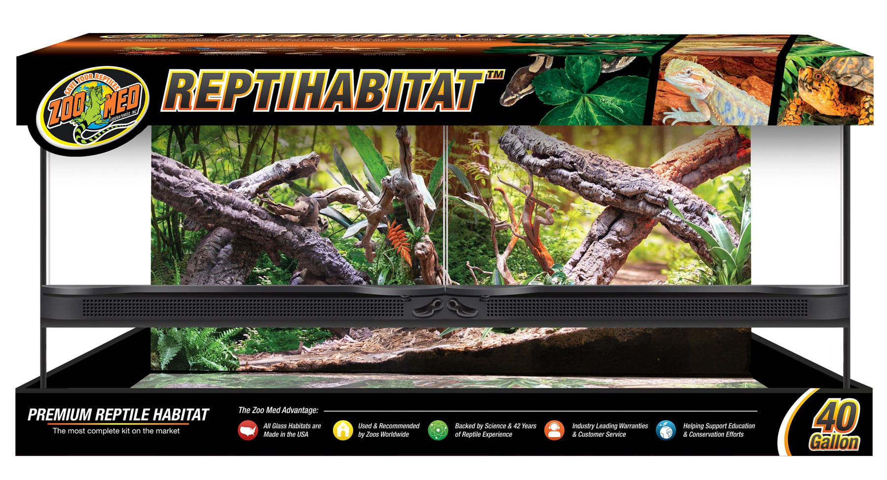 40 Gallon Size Terrarium (36″L x 18″W x 18″H) front view