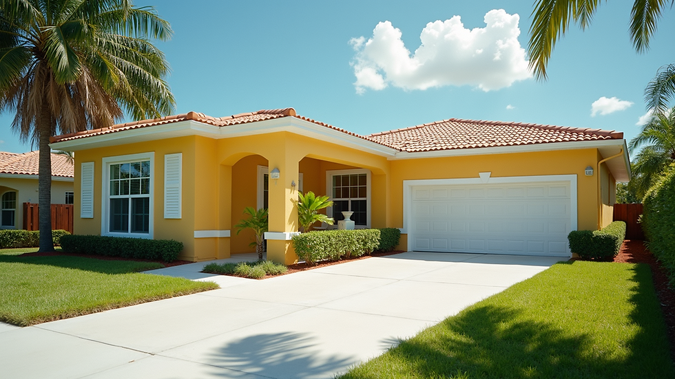 Wide angle view of a freshly painted Miami home