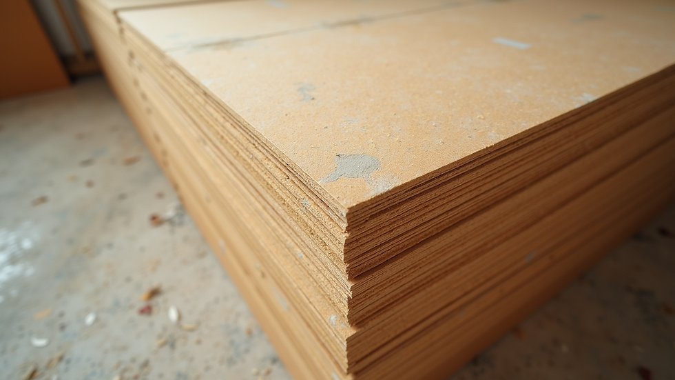 High angle view of drywall sheets stacked in a Miami construction site