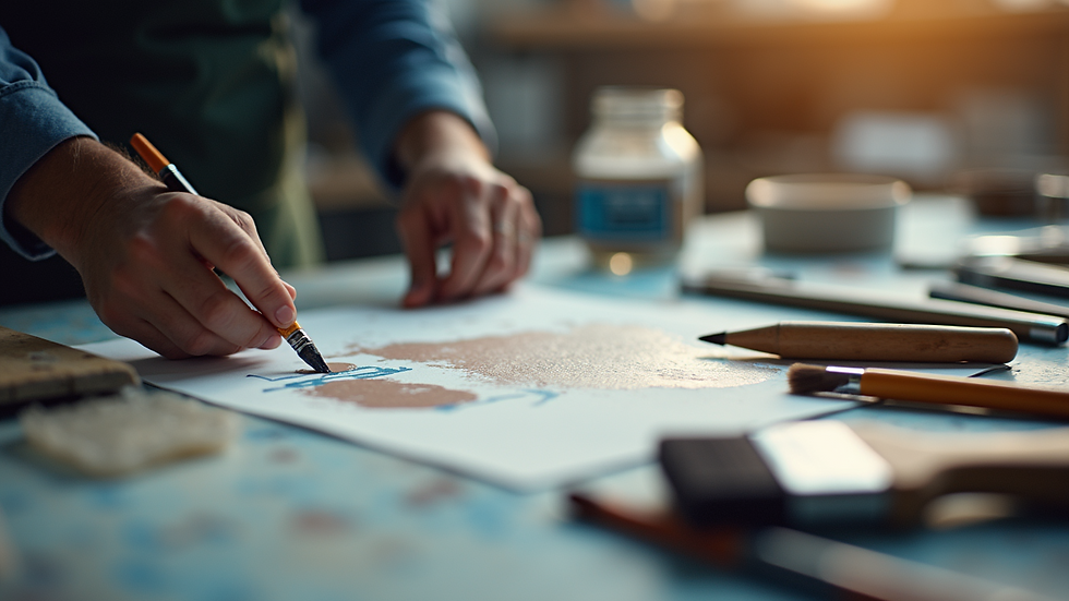 High angle view of equipment and professional tools for painting