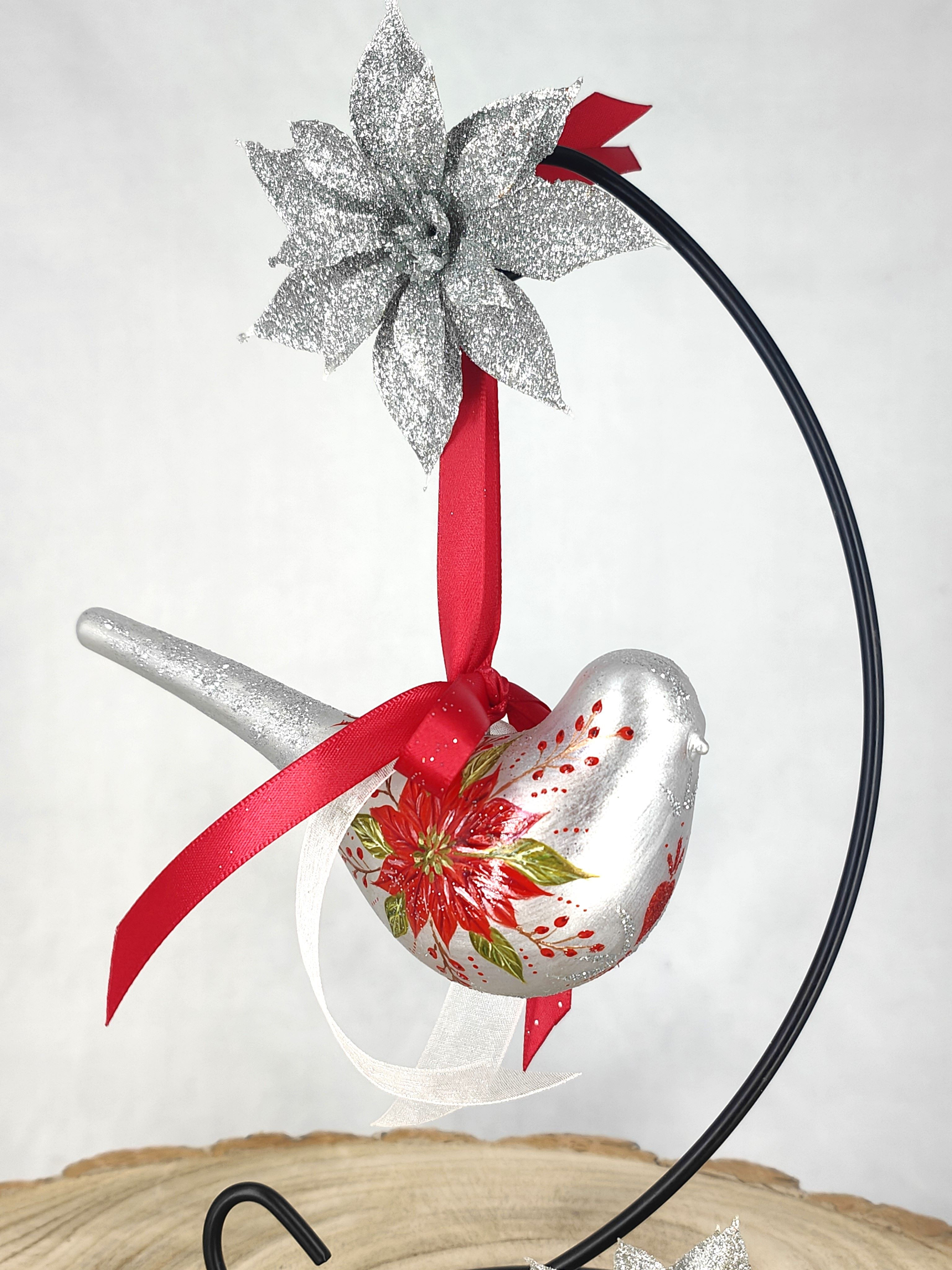 Silver painted glass bauble