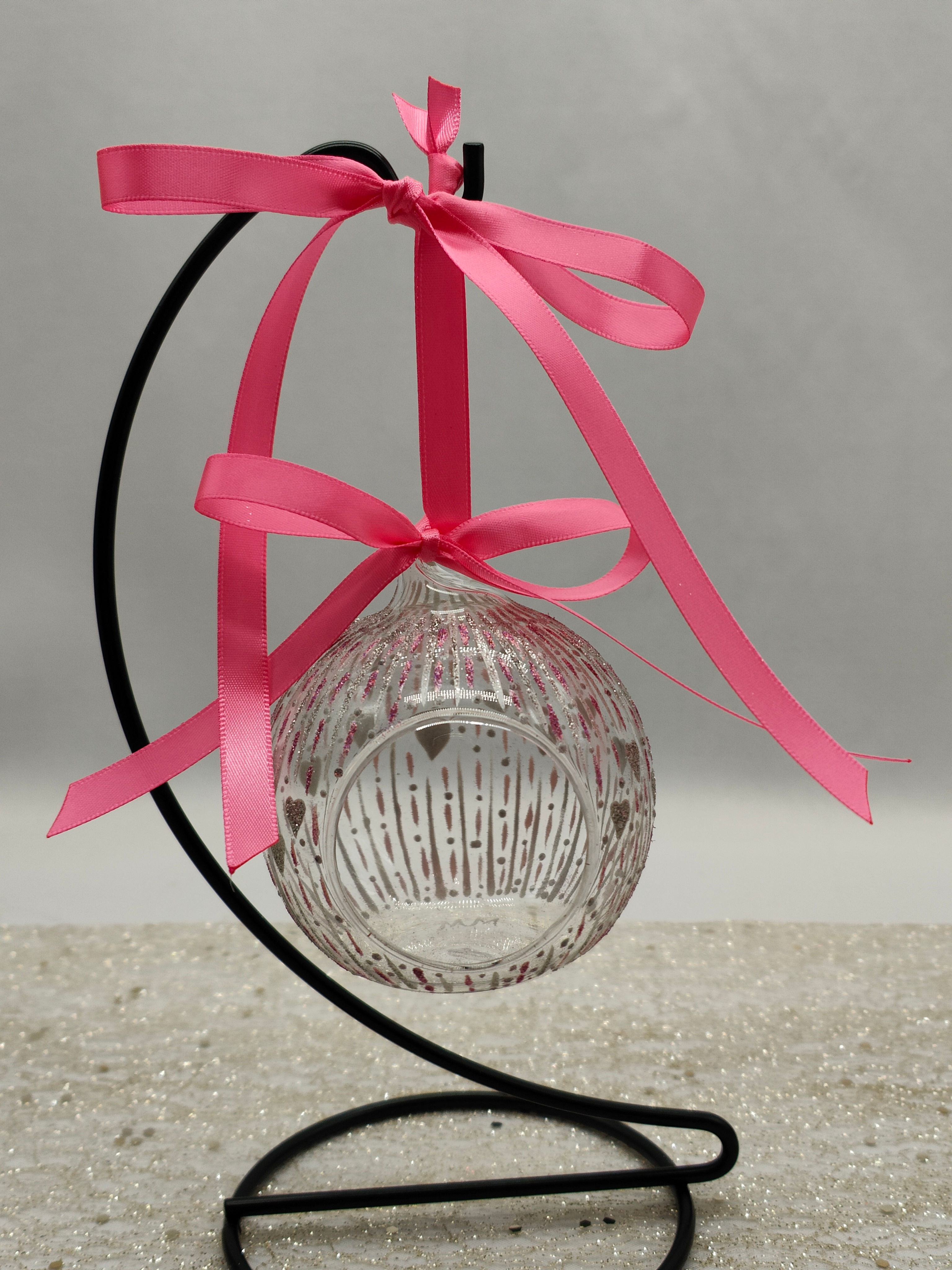 Glitter Ball Tea Light with Silver Hearts