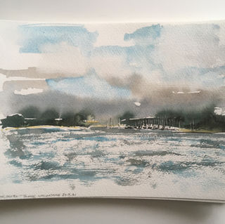 Freston Woolverstone Marina River Orwell watercolour watercolor en plein air sketch