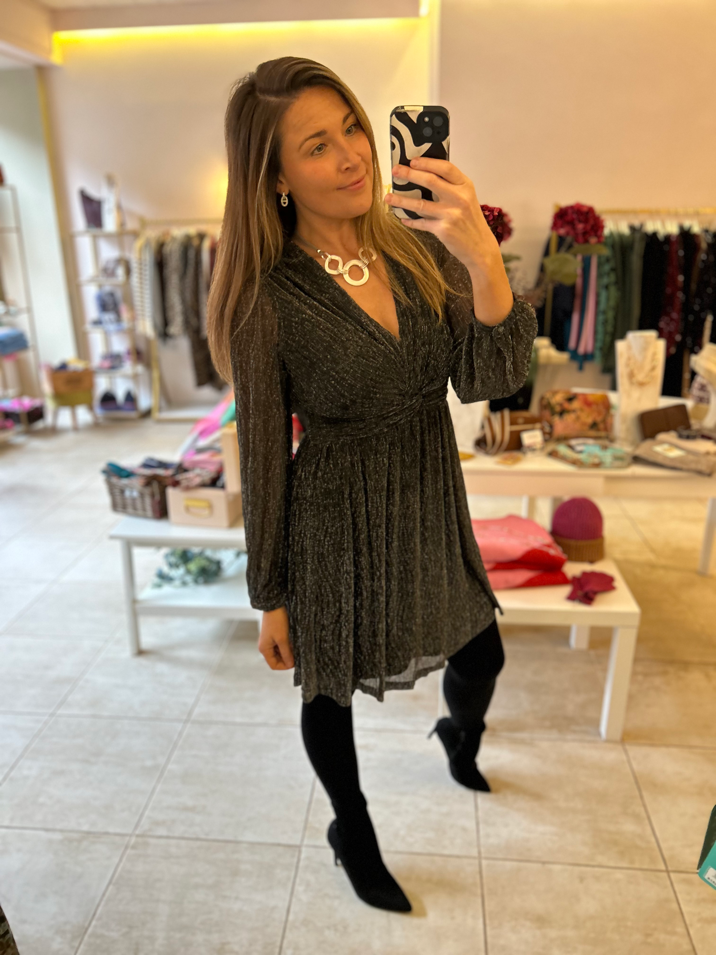 Silver Lurex Pleated Dress