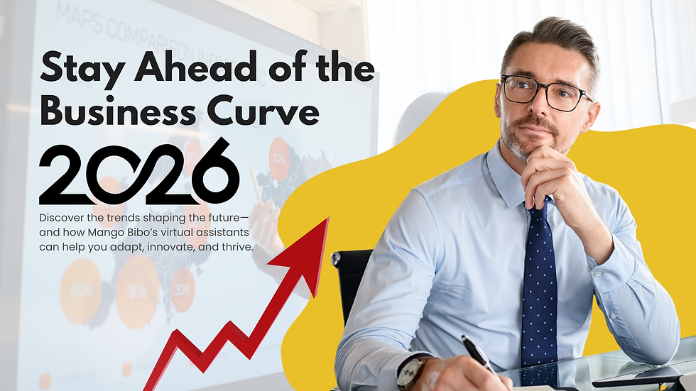 Businessman in blue shirt and glasses contemplates at desk. Text reads "Stay Ahead of the Business Curve 2026." Red arrow points up.
