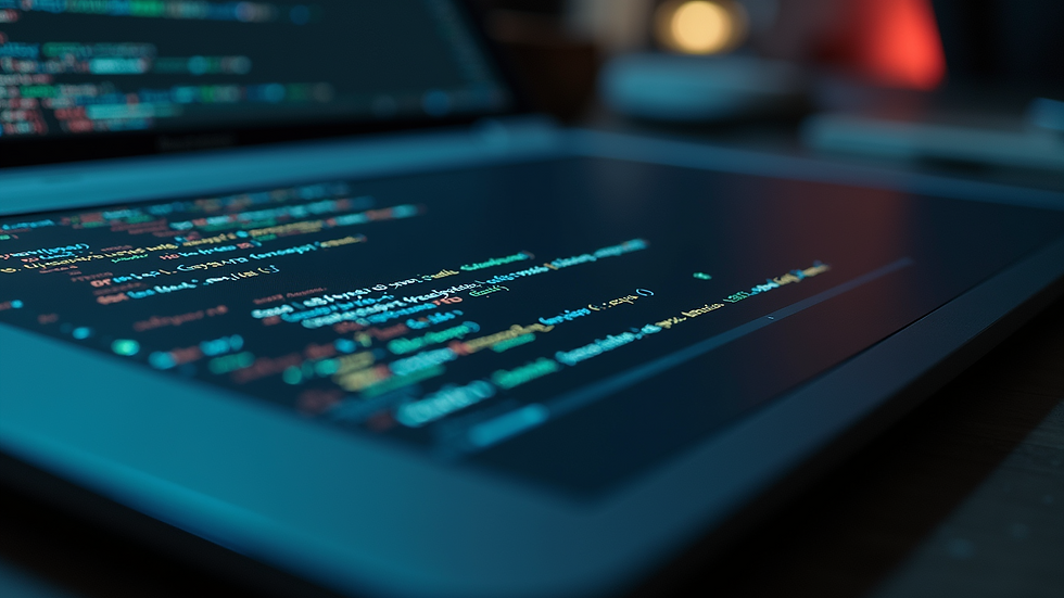 Close-up view of a laptop with coding on the screen