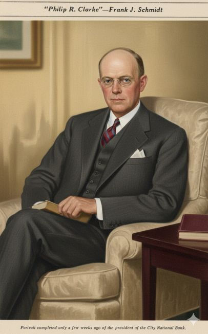 A painting entitled Portrait of Philip R. Clarke by Frank J. Schmidt
