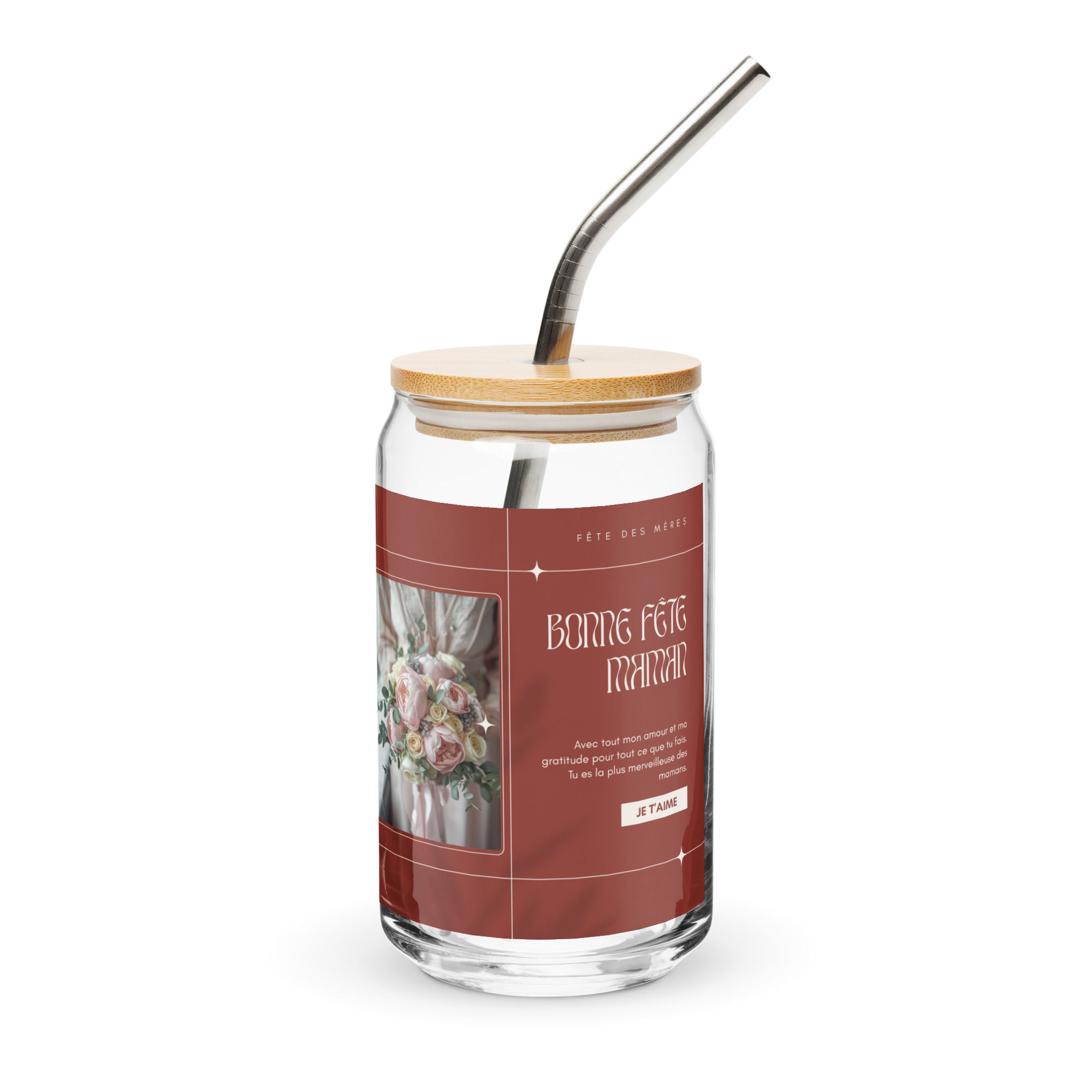 Can-shaped glass "fêtes des mères" déclaration