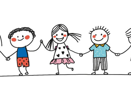 dessin naïf d'enfants souriant se donnant la amin