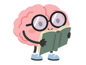 Cerveau enfantin avec un livre pour illustrer et expliquer aux enfants comment les 7 principes neuroéducatifs permettent de mieux apprendre. Ce cerveau souriant montre l'importance de la compréhension des mécanismes cérébraux dans les apprentissages.