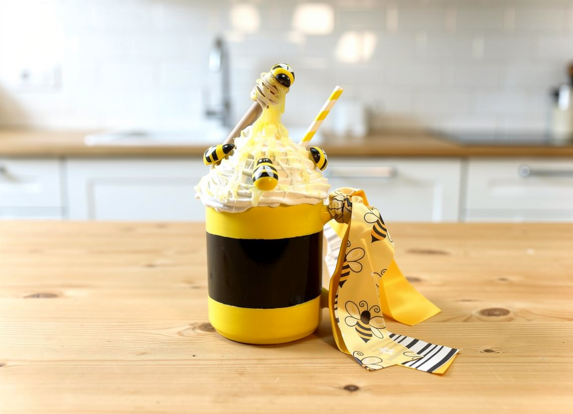 Shelf Sitter Bee Mug With Faux Whipped Topping Summer Décor